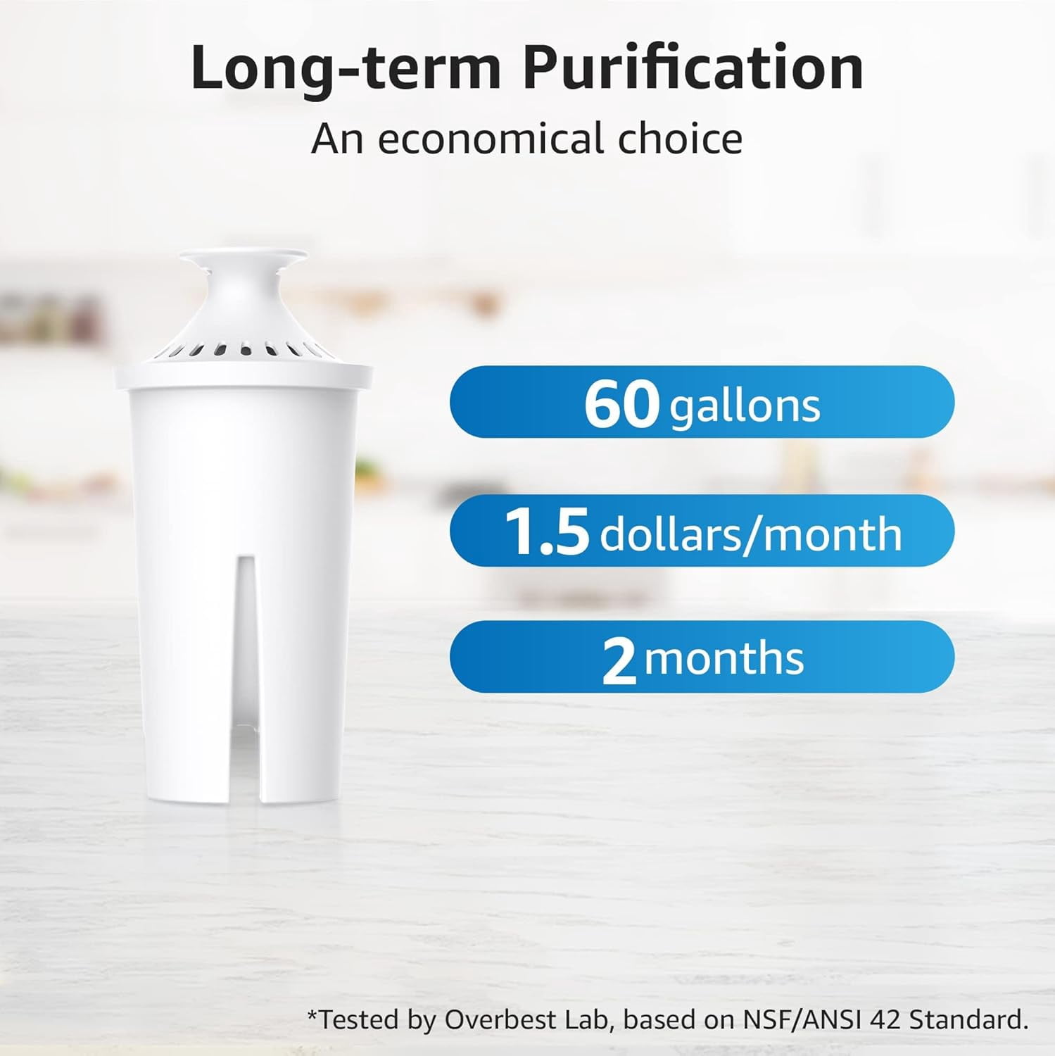 Overbest NSF Certified Pitcher Water Filter, Replacement for Brita® Pitchers and Dispensers, Brita® Classic 35557, OB03, Mavea® 107007, and More, Includes 8 Filters