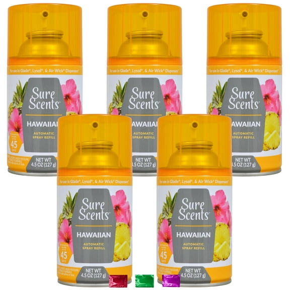 Sure Scents Hawaiian Mist Automatic Spray Refills 4.5 Oz 5 Pack, Long Lasting Hawaiian Scent Air Freshener Odor Eliminator for Home Office Bathroom with Snoep in Beperkte Oplage