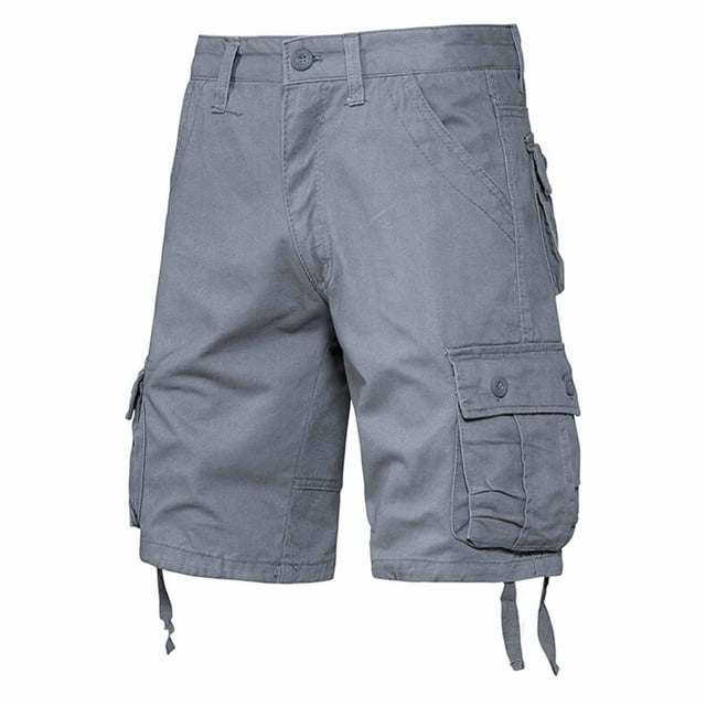 hoksml Shorts Cargo Multi-Poches pour Hommes Couleur Unie Décontracté Bouton Fermeture Éclair Classique Randonnée Extérieure Shorts Été 2025 Liquidation