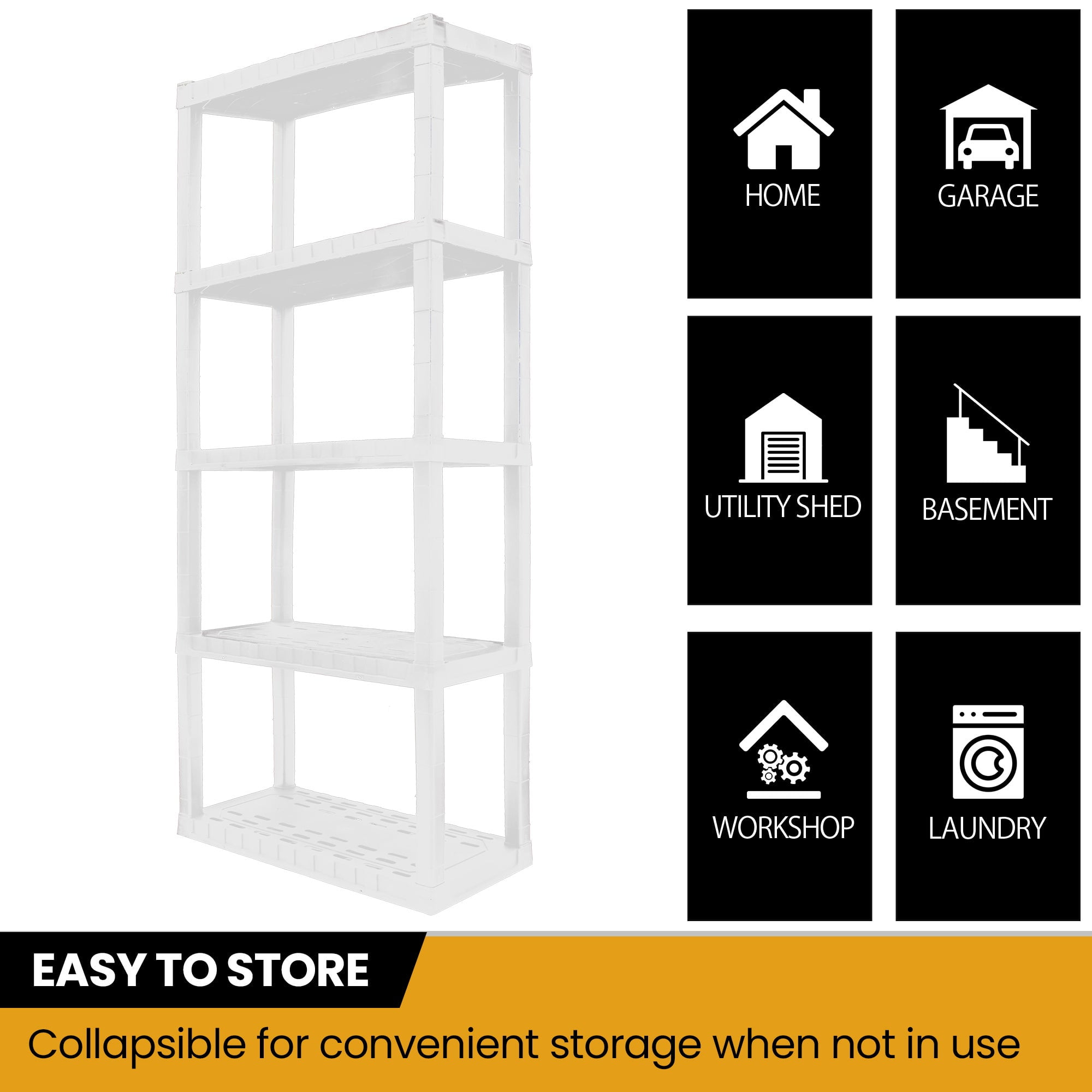 Hyper Tough Plastic Shelving Unit Storage Shelf 5-Tier White 75"H x 30"W x 14"D 500 lbs