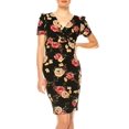 thumbnail image 4 of Moa Collection Women's Floral Sheath Dress with Deep V-Neckline and Puff Sleeves, 4 of 6