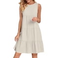 thumbnail image 4 of Summer Beach Dresses for Womens 2026 Fashion Plus Size Casual Cotton and Linen Solid Color Loose Round Neck Sleeveless Mid Length Dress, 4 of 8