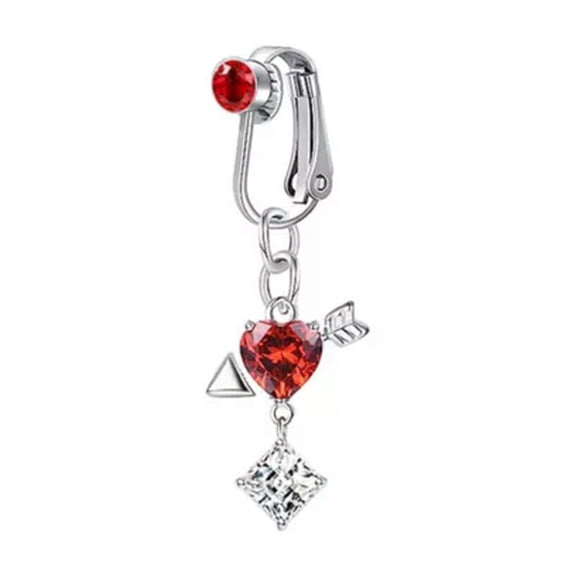 HOOUN Fake Navel Belly Ring for Women Non Piercing Clip CZ Dangle Belly Button Rings-3