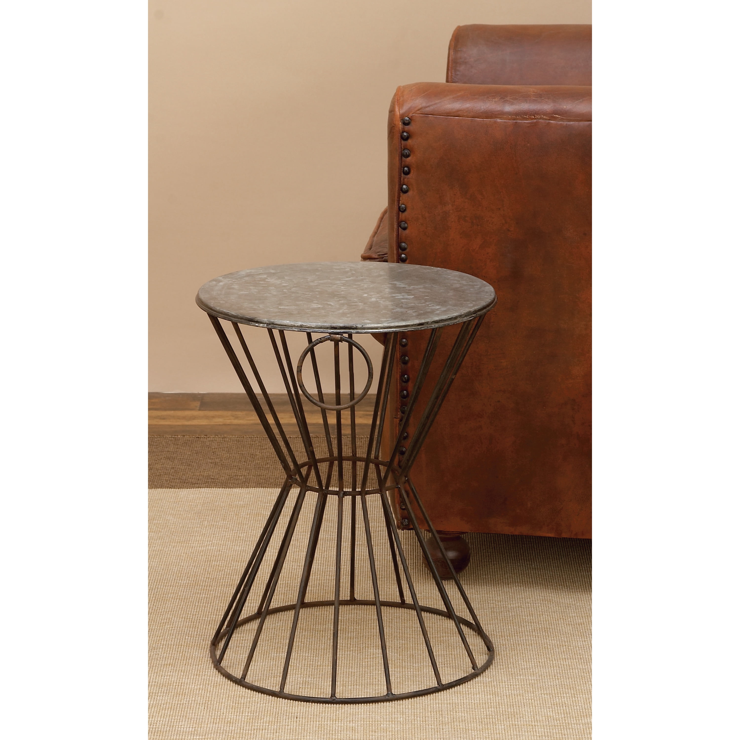 DecMode 18" x 15" Gray Metal Farmhouse Accent Table