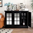thumbnail image 4 of FFZ 45" W Storage cabinet with 3 mirrored acrylic doors, sideboard with adjustable shelves for living room dinning room kitchen, black decorative laminates and MDF substrate buffet with magnetic door, 4 of 6