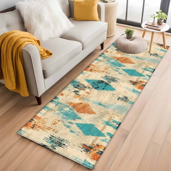 2'x6' Rug Runners for Hallways Kitchen, Orange Teal Red Non Slip Entryway Beside Floor Carpet Runner, Boho Modern Abstract Splashing Art Washable Laundry Room Bedroom Throw Rugs Mat for Family Pet