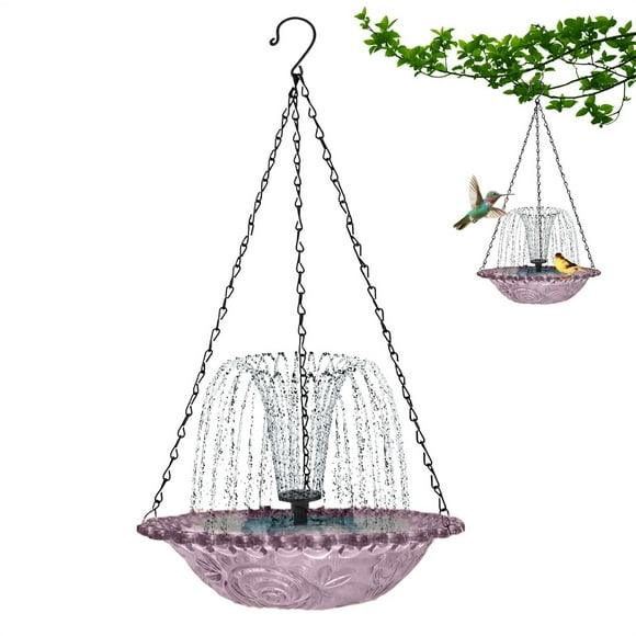 Mangeoires pour Oiseaux 2 / Mangeoire Solaire Pratique d'Extérieur pour Bain d'Oiseaux pour Suspendre les Jardins et le Patio, Fini Métallique Durable, Mangeoire en Forme de Bain d'Oiseaux pour Jardin, Montage Facile et Alimentée à l'Énergie Solaire