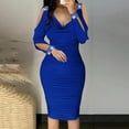 thumbnail image 2 of Holloyiver Women’s Dresses Summer 2023 Casual Long Sleeve Dress V-Neck Pleated Skirt WrappedHip Off Shoulder Dress S-3XL, 2 of 8