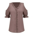 thumbnail image 4 of BILIKEYU Women Summer Lace Short Sleeve Comfy Tee, Womens Tops, Women'S Clothing, Tee Shirts Womens, 4 of 6