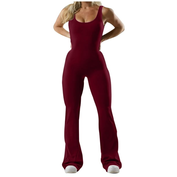 TrendVibe365 Unitard Jumpsuits for Women Wine Pants Solid Scoop