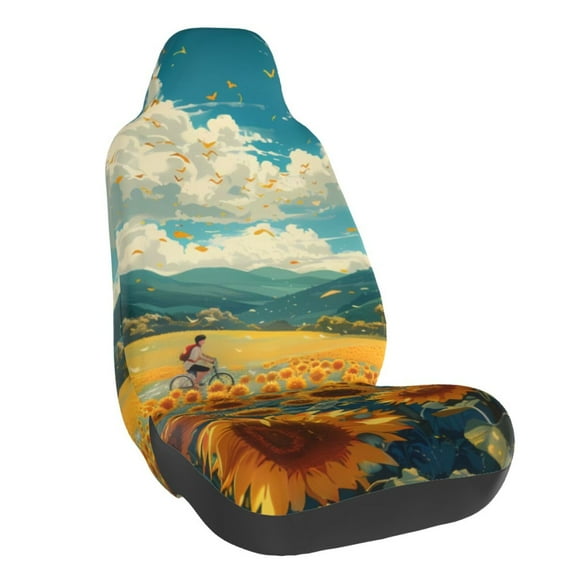 Fotbe Field Style Bicycle Young Sunflower Funda para Asiento de Auto con Estampado – Impermeable y Antisudor – Ajuste Universal, Lavable a Máquina, Antideslizante (1 Pieza)