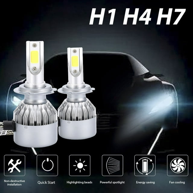 Flmtop 2Pcs C6 H1/H4/H7 Car LED Headlight Bulb 6000K Super Bright Light Driving Lamp