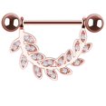 thumbnail image 1 of Piercing para el cuerpo con barra y anillo para pezón con diamantes de imitación de hoja antialérgica de acero inoxidable (oro rosa), 1 of 6