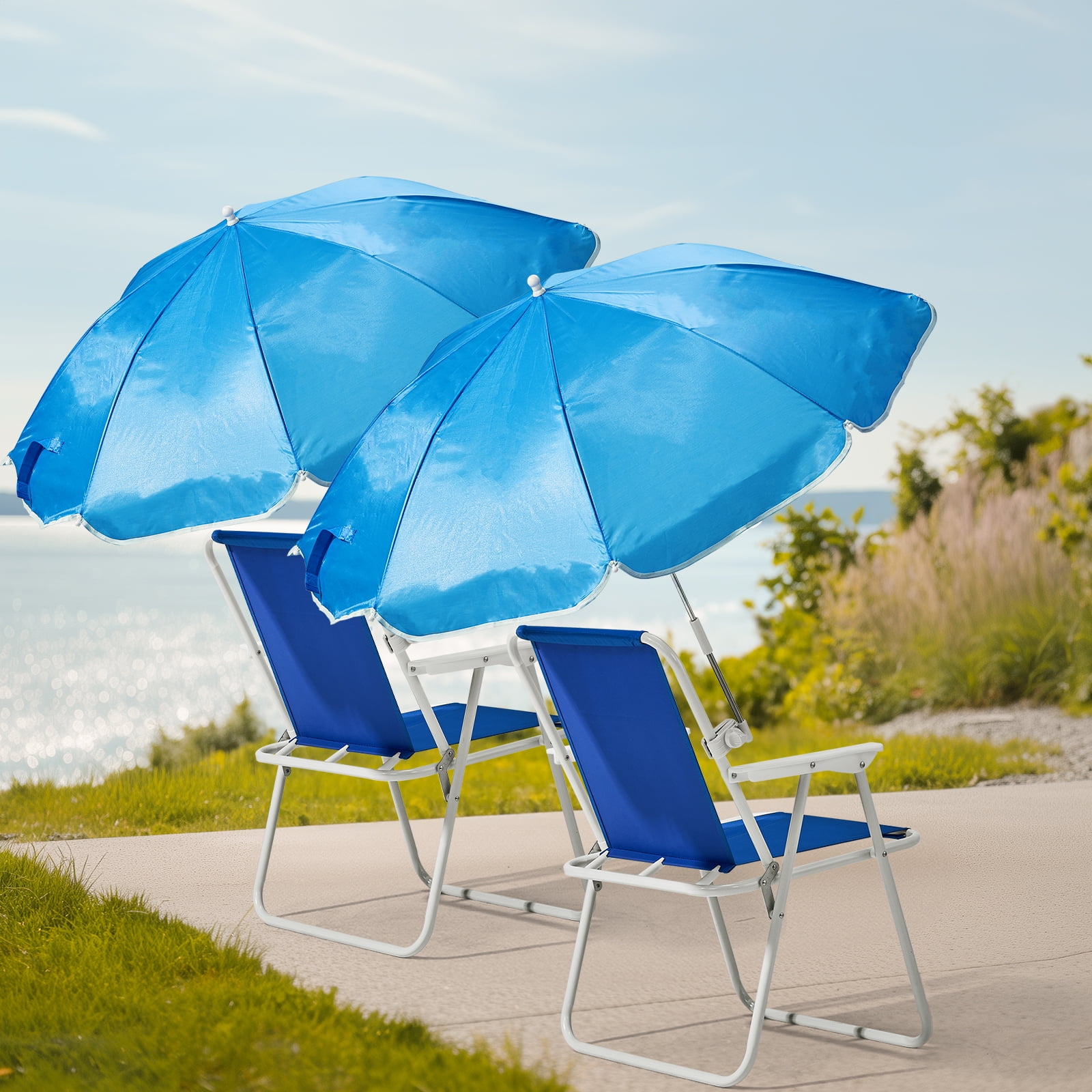Ktaxon Folding Beach Chair with Attached Umbrella, 265lbs Capacity