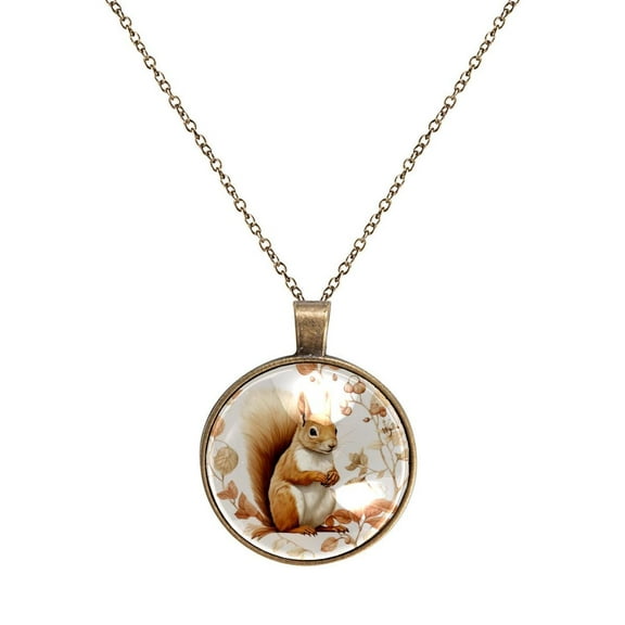 Squirrel Necklace Personalized Custom Photo Round Pendant Adjustable Stainless Steel Necklaces with Gift Box for Men Women Mothers Valentine's Jewelry Gift