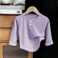 thumbnail image 2 of Besolor Toddler Boys Girls Long Sleeve T-Shirts Kids Crewneck Button Ribbed Basic Tops Layering Tees Fall Clothes, 2 of 4