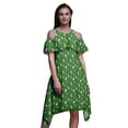 thumbnail image 1 of Bimba Leaves Print Womenâ€™s Chic Style Cold Shoulder Shift Dress Summer Tunic -X-Large, 1 of 6
