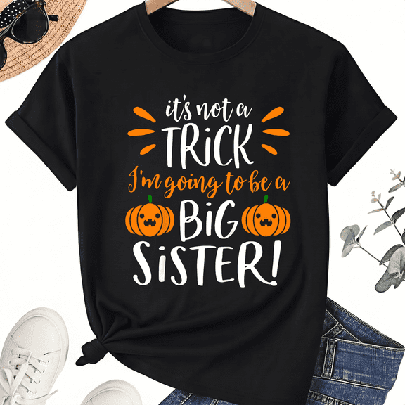 KeHetSoft Women's Halloween Big Sister Pumpkin Cotton Graphic T-Shirt