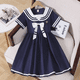 thumbnail image 1 of Vestido de verano de estilo pijo para niñas, nueva longitud de manga, Falda corta con cuello azul marino, ropa de verano para niños, 1 of 5