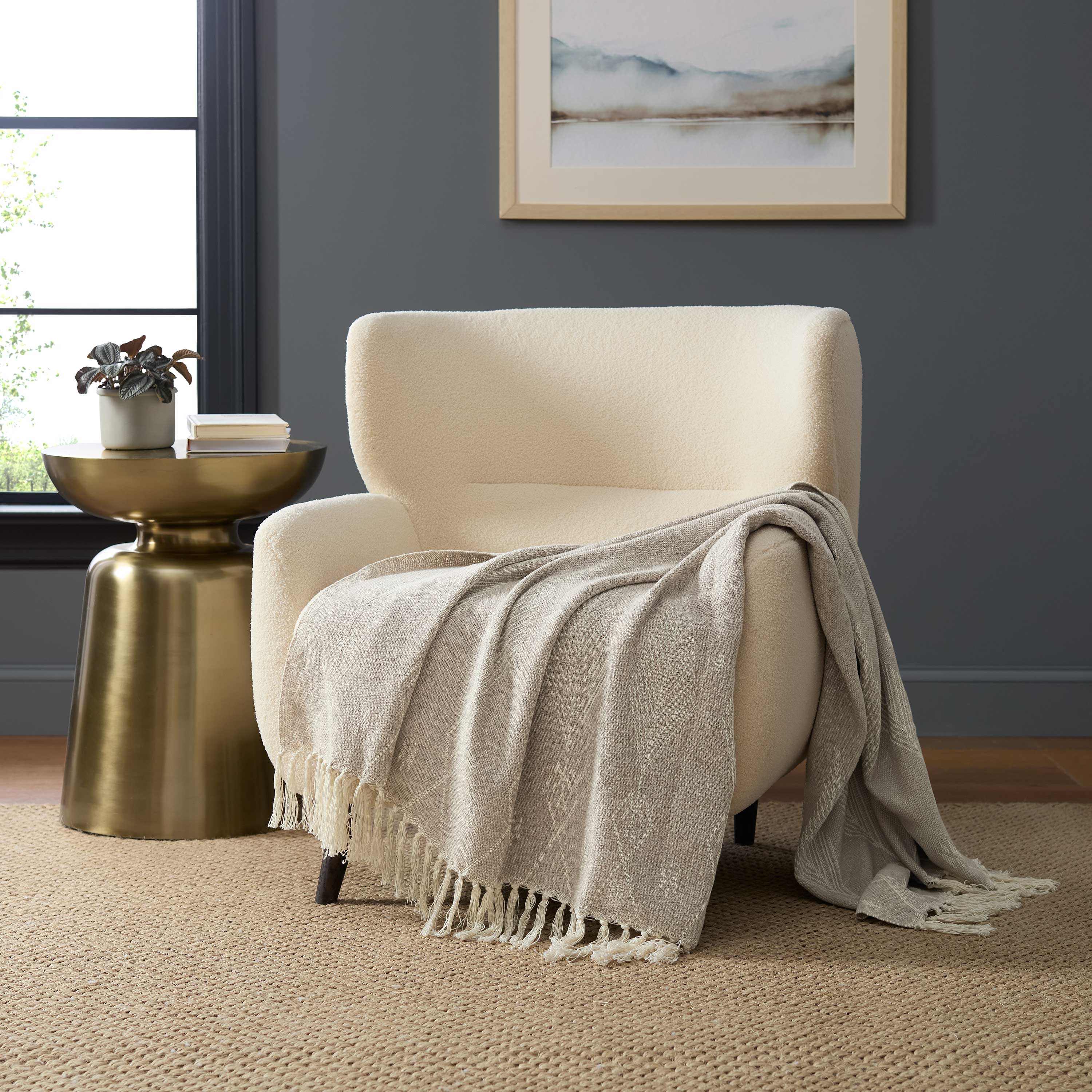 Martex Arcadia Enya All Ivory Throw Blanket, Soft, Cozy, Lightweight