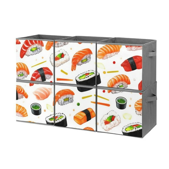 Collapsible Oxford Fabric Storage Cubes with Handles, Large Mid Foldable Oxford Cloth Bins Set of 2/6, Closet Organizers for Shelves Clothes Home Kitchen Toy - Sushi