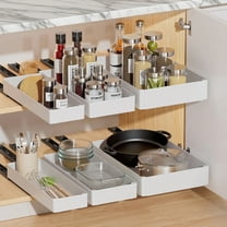 3PCS Pull Out Cabinet Organizer Adhesive with Nano Film,Slide Out Drawers Adhesive Heavy Duty Storage Drawer Shelf with 3PCS Divider Racks for Kitchen Pantry Bathroom Home