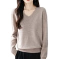 thumbnail image 3 of ClodeEU Womens V Neck Knit Sweaters ,Long Sleeve Tops ,Casual Knit Tunic Pullover Tops Khaki,Womens Plus L, 3 of 6