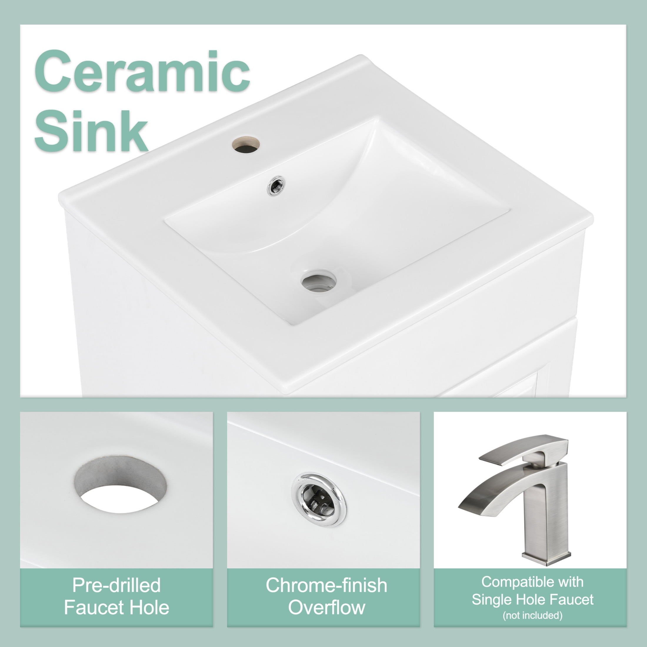 Vale Modern 20" Bathroom Vanity Cabinet with Sink, Soft Closing Door, White
