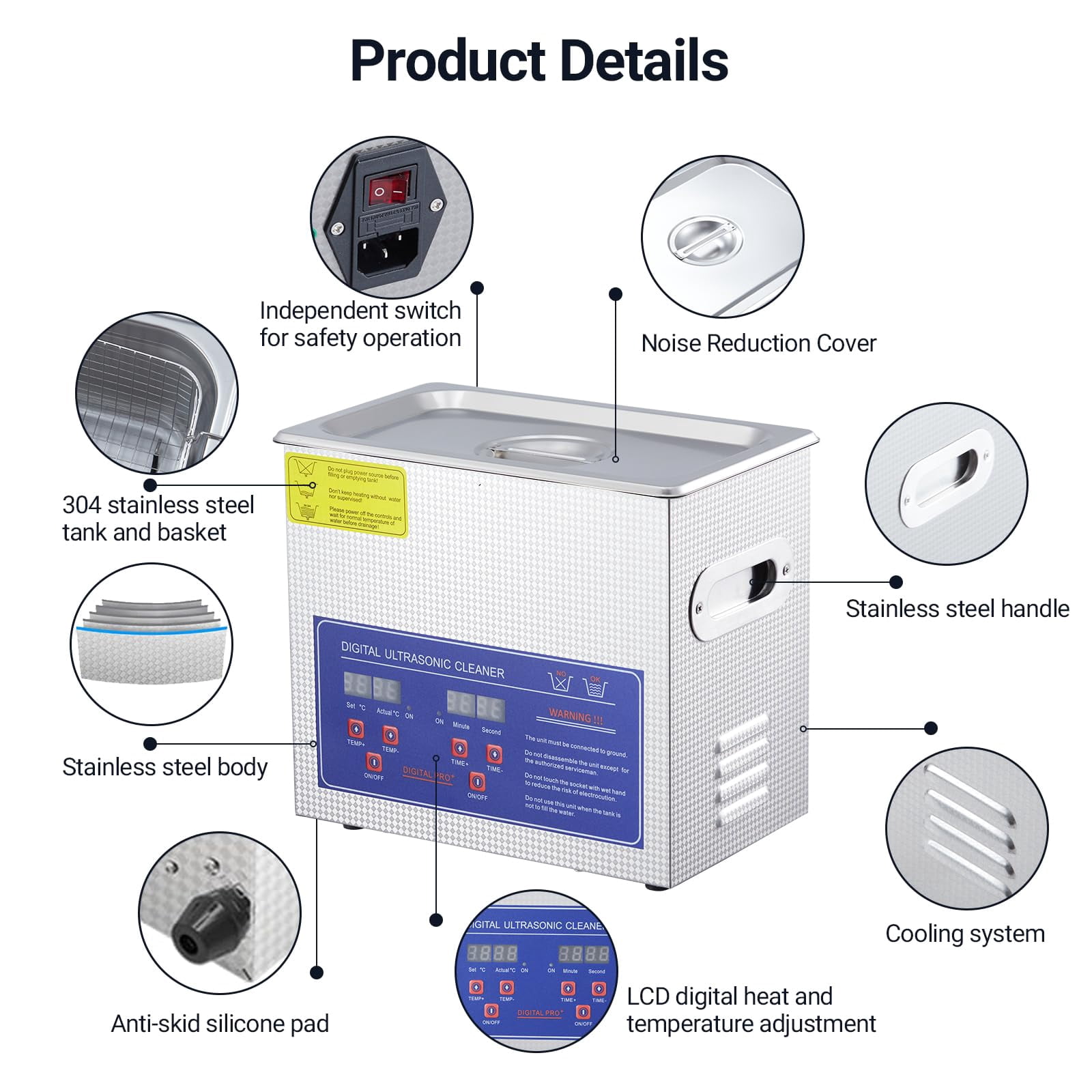 Commercial Ultrasonic Cleaner, 3.2L Professional Ultrasonic Cleaner, 40kHz with Digital Timer&Heater, 120w Excellent Cleaning Machine for Watch Eyeglasses Rings
