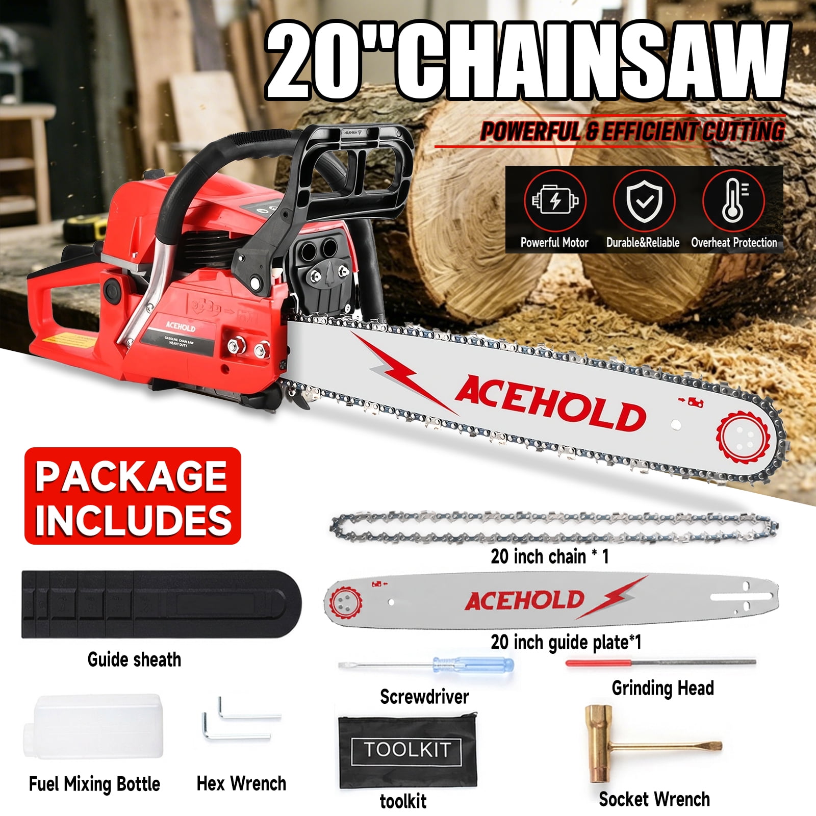 20-inch 62CC Gas Chainsaw RedBlack