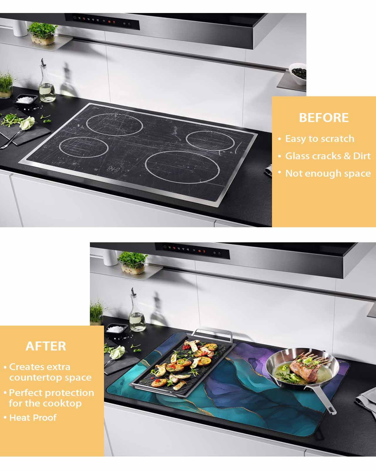 nqOlkjepod Large Induction Cooktop Protector Mat 36"x21", Purple Blue Ombre Stove Top Covers for Electric Stove, Modern Luxury Abstract Marble Texture Stove Burner Cover Mats, Glass Top Stove Cover