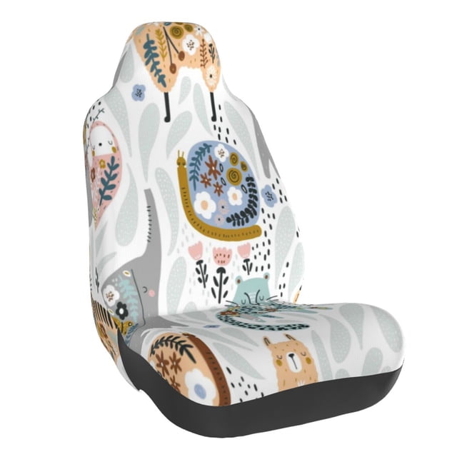 Wukai Cute Colorful Animal Full Set Car Seat Covers with Soft Padding Universal Auto Front Seats Protector and Cushion Mat