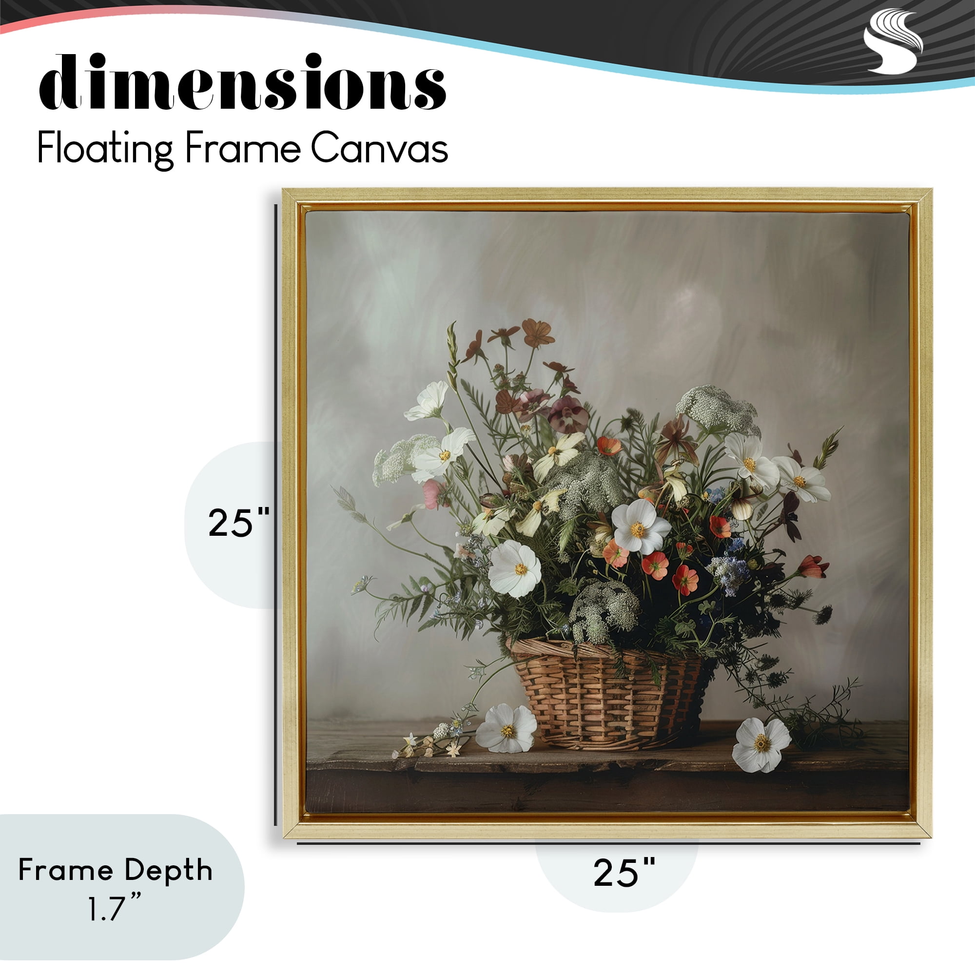 Stupell Industries Flowers In A Basket Arrangement Gold Framed Floater Canvas Wall Art, design by Lazar Studio