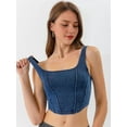 thumbnail image 5 of Women'S Square Neck Sleeveless Corset Denim Top Asymmetrical Hem High Elasticity Crop Tank Top  XXL, 5 of 7