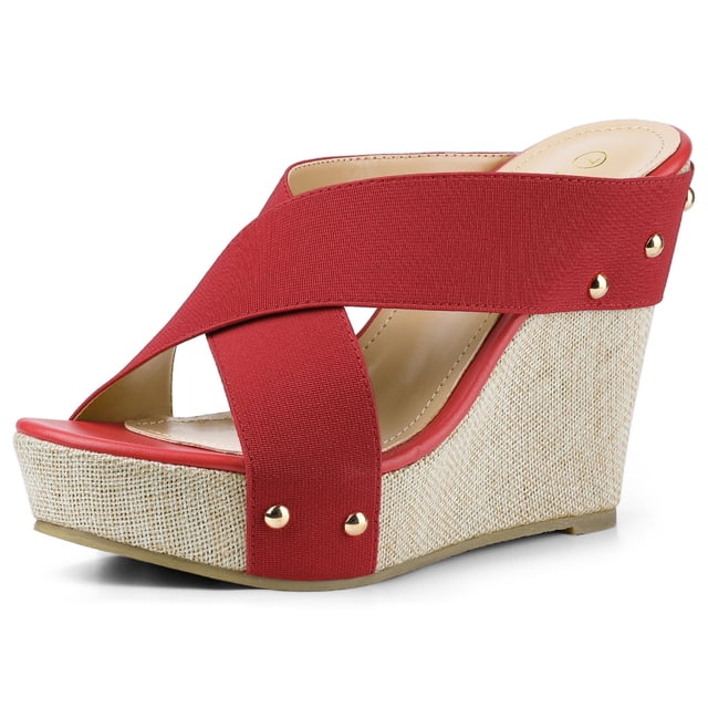 BLISSFUL STEP Women's Linen Platform Slide Wedge Open Toe Sandals