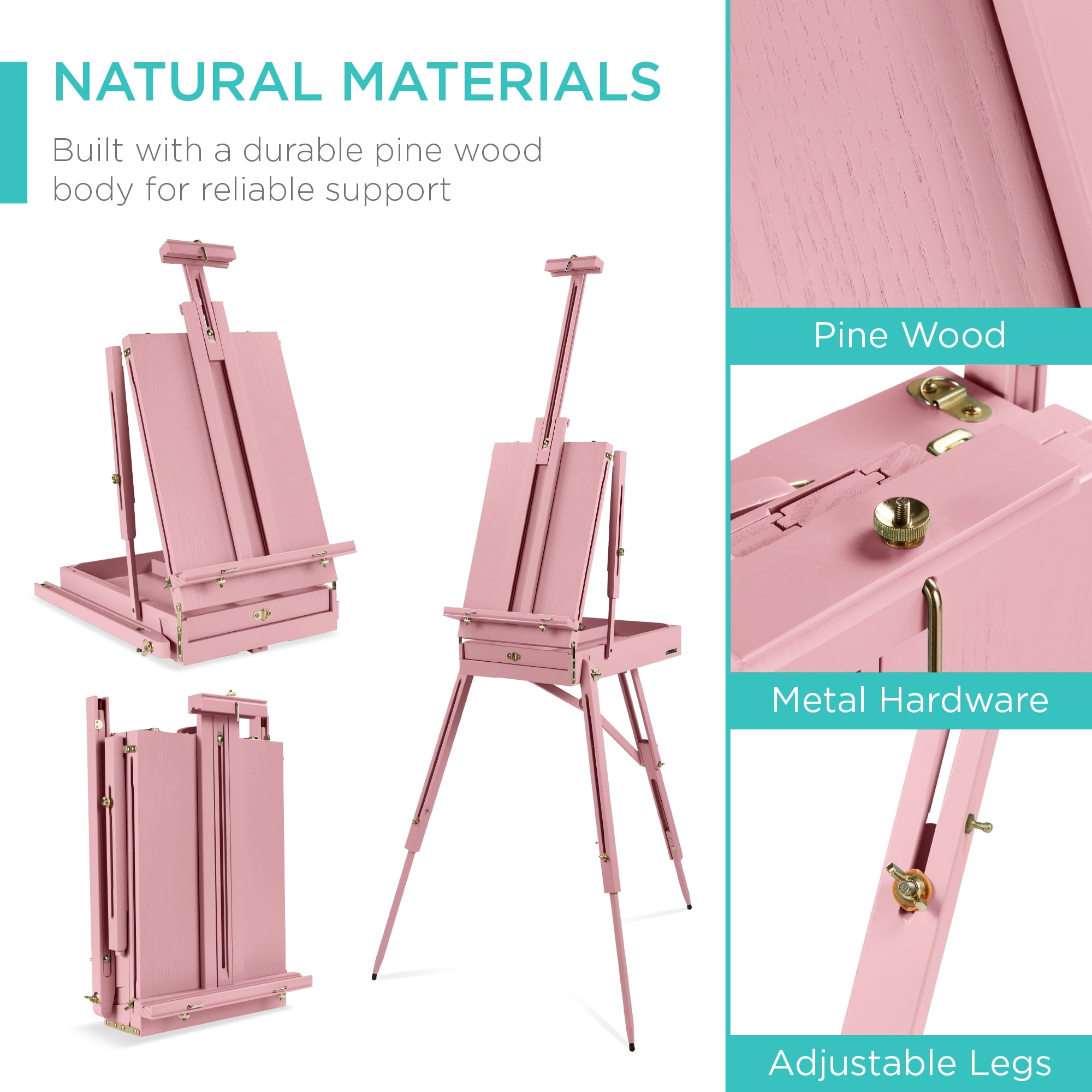 Best Choice Products Art Easel for Painting, Portable Adjustable Tripod with 32-Piece Art Set - Pink