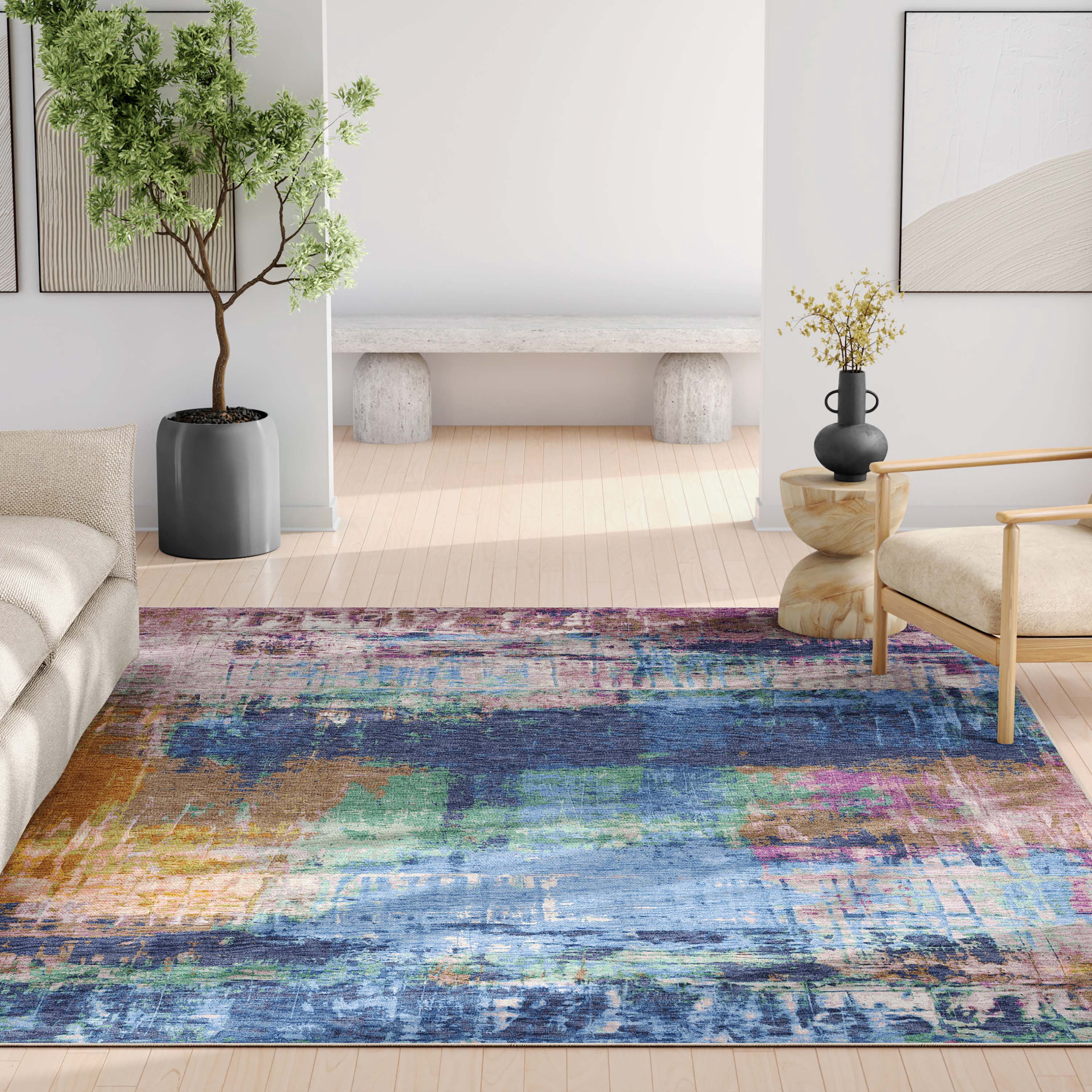Well Woven Abstract Mandala Modern Boho Vintage Paintsplash Flat-Weave Multi 7'7" x 9'10" Area Rug