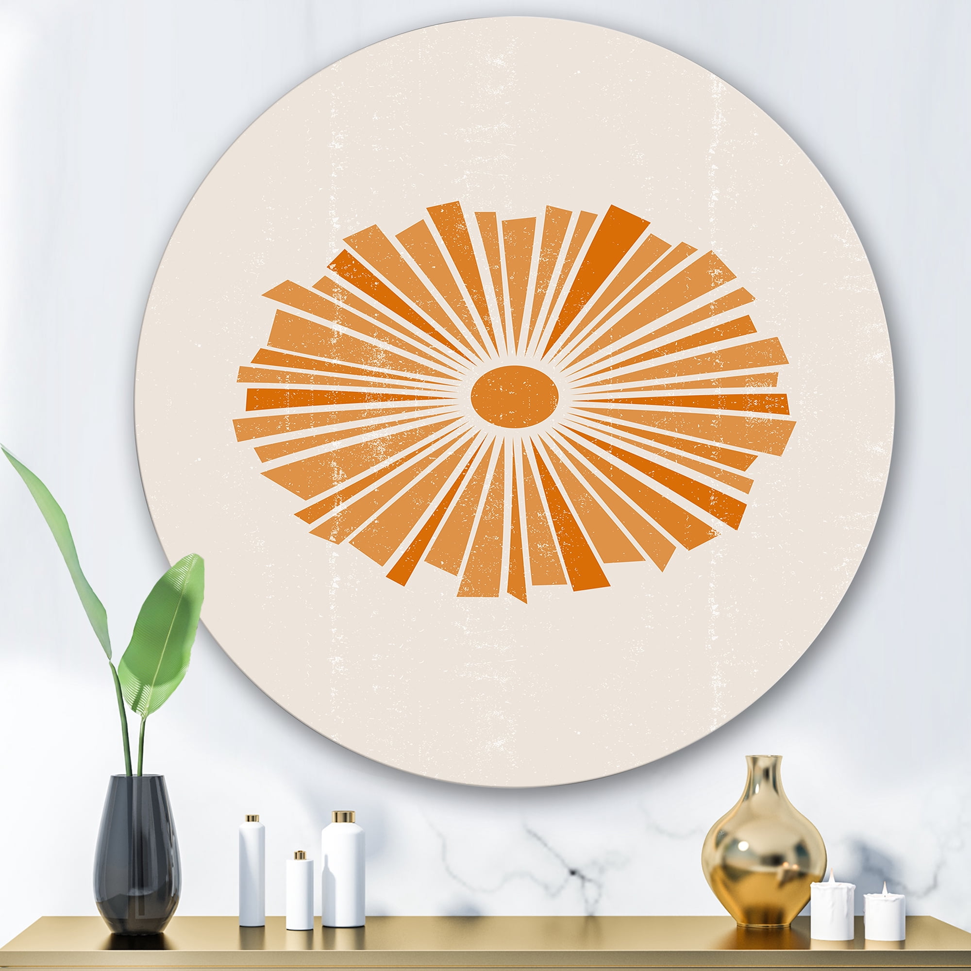 Designart 'Orange Radiant Sun I' Modern Circle Metal Wall Art 29x29 - Disc of 29