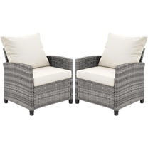 FHFO 2 Pieces Outdoor Patio Sofas, All-Weather Wicker Single Armrest Chair Set of 2 with Cushions, Patio Rattan Furniture Sofa for Porch, Backyard, Garden, Grey-Beige