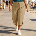 thumbnail image 3 of Yangnuo Women Plus Size Drawstring Wide Leg Capri Pants With Pockets Side Split Textured Casual Cropped Trousers, 3 of 4