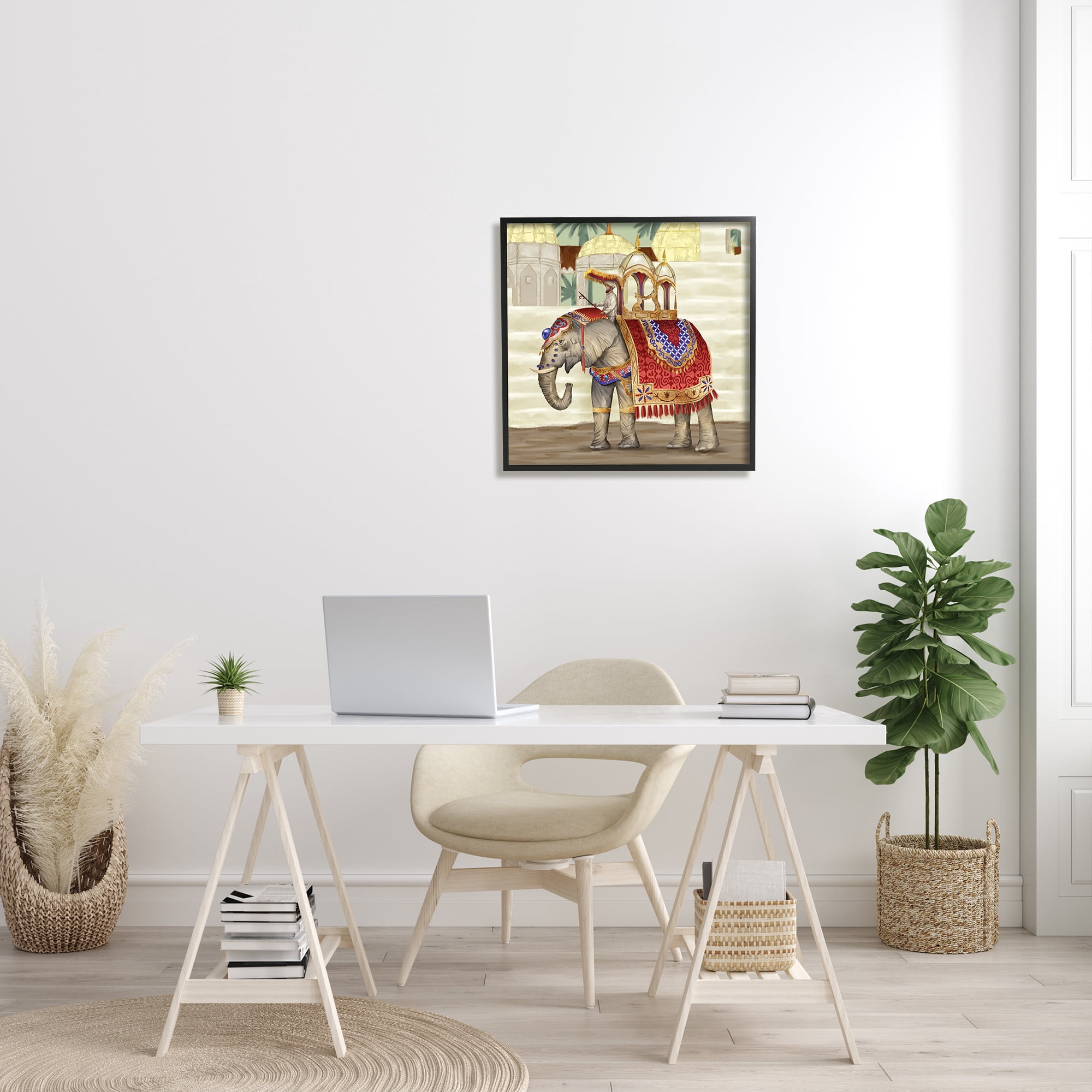Stupell Industries Elephant Parade Eastern Culture Dome Architecture Global Painting Black Framed Art Print Wall Art, 24 x 24, Design by Ziwei Li