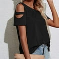 thumbnail image 5 of Cold Shoulder Round Neck Tops for Women Short Sleeve 2024 Summer Trendy Casual T-Shirts Solid Pullover Blouses Black,L, 5 of 6