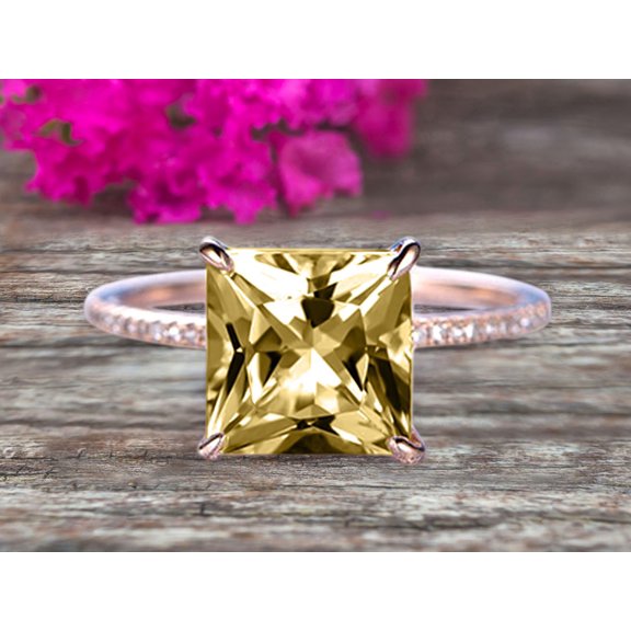 Art Deco 1.75 Carat Champagne Diamond Moissanite 6mm Princess Cut Engagement Ring Wedding Ring On 10k Rose Gold