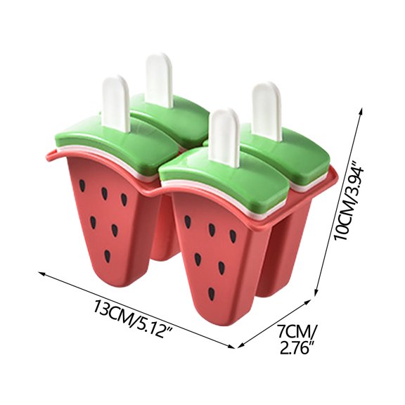 SPOORYYO Reusable Watermelon-Shaped Popsicle Molds with Handles - Easy-Release, Drip-Proof Design for Homemade Fruit Ice Cream and Popsicles - Set of 4 in Red, Green, and Orange