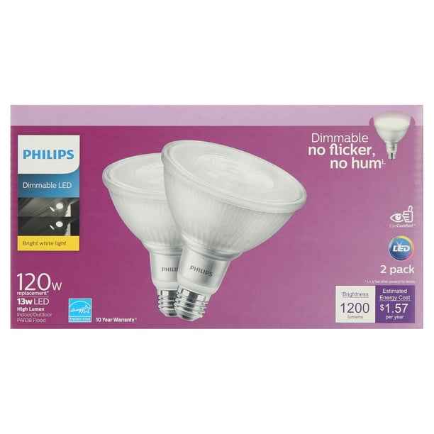 Vruchtbaar Lagere school Trekken Philips LED 120-Watt PAR38 Indoor & Outdoor Floodlight Light Bulb, Clear  Bright White, Dimmable, E26 Medium Base (2-Pack) - Walmart.com