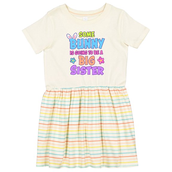 Inktastic Some Bunny is Going to Be a Big Sister with Bunny Ears and Flowers Girls Toddler Dress