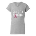 thumbnail image 2 of Wild Bobby Son of A Warrior Breast Cancer Ribbon Breast Cancer Awareness Women Standard V-Neck Tee, Heather Grey, Medium, 2 of 6