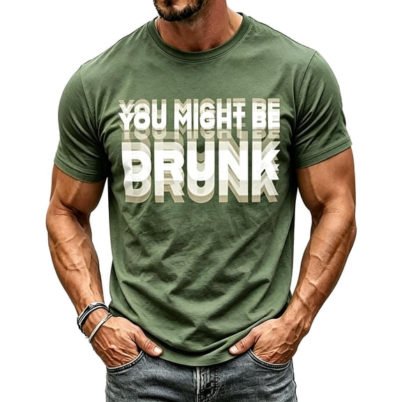 Fmbrln Mens Short Sleeve T Shirts Funny Print Crew Neck Shirt Spring Summer Loose Casual Fashion Pullover Tops Army Green S
