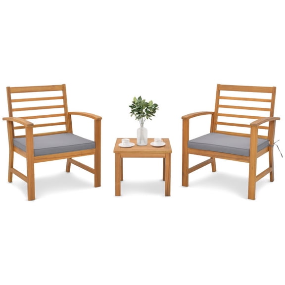 Aimee Lii 3 Pieces Outdoor Furniture Set with Stable Acacia Wood Frame, Patio Furniture Sets, Gray