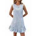 thumbnail image 3 of Women'S Striped Print Sleeveless Ruffle Tunic Dress Summer Swing Flowy Mini Dresses Sky Blue XL, 3 of 9